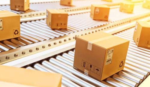 shipping boxes on conveyor belt