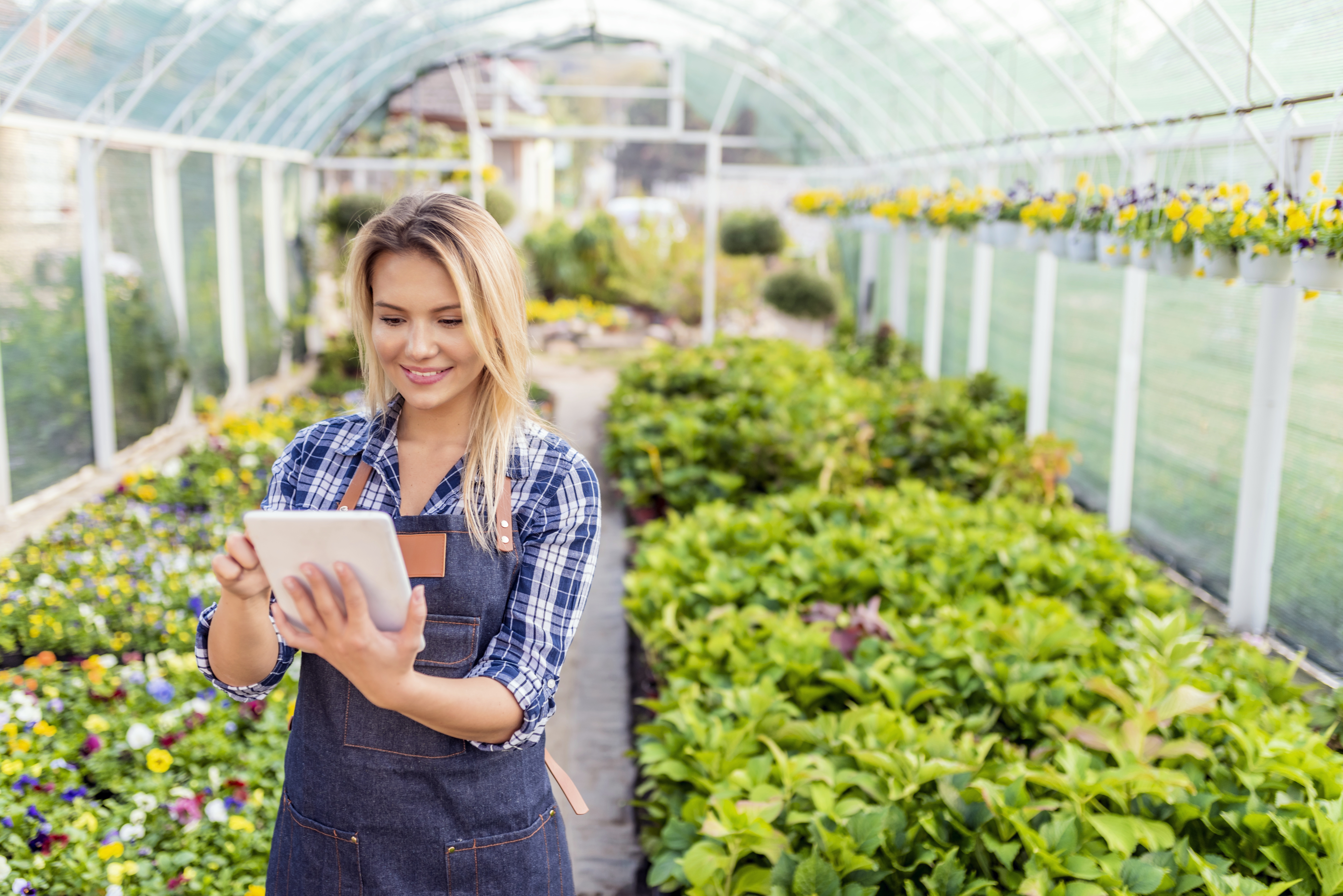 happy woman in flower shop with tablet  optimizing the last-mile of delivery experience