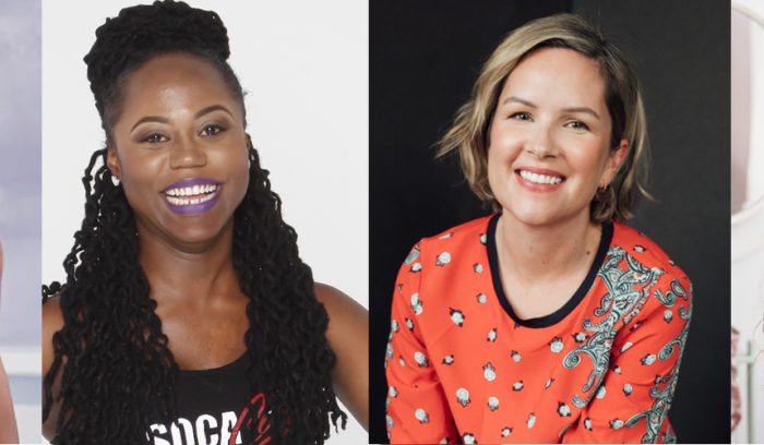 Four women entrepreneurs smiling in support of International Women's Day