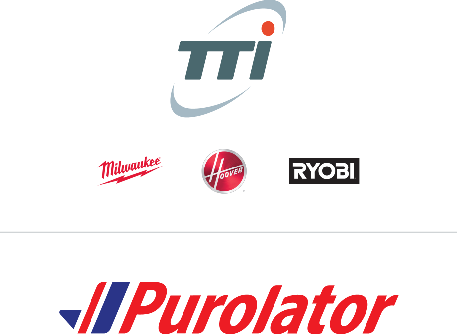 TTI, Purolator, Milwaukee Tools logos