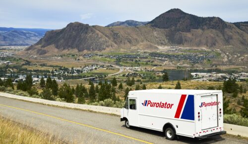 Purolator truck delivering shipment