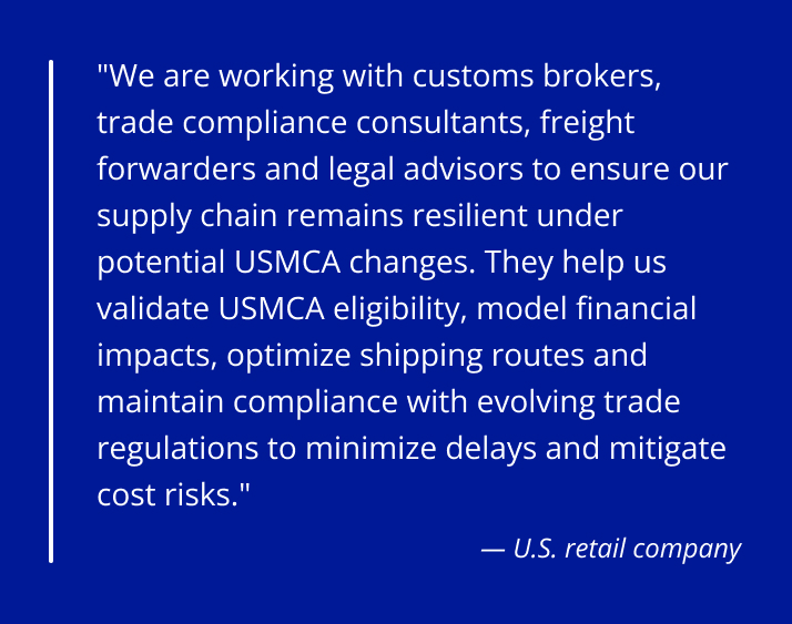 Between countries, the largest difference is in strategic customs investment: U.S. retail companies plan to invest at nearly double the rate of their Canadian peers (45% vs. 24%). U.S. companies are also more likely to report no expected pricing changes in the 18 months (16% vs. 7% for Canadian companies). For U.S. retailers, it appears that compliance infrastructure is being treated as a cost management tool that doesn't require them to dismantle and rebuild retail supply chains. Meanwhile, Canadian retailers that face more immediate operational pressure seem to be focusing on routing changes and market exits rather than long-term compliance investments.